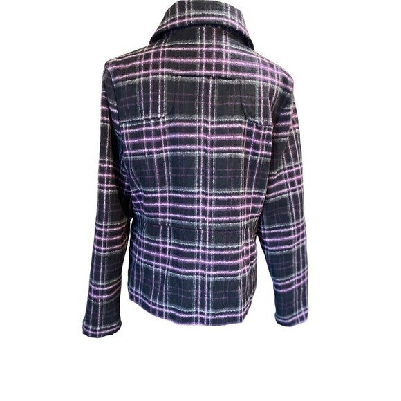 Keren Hart Coat Purple Buffalo Plaid Wool Blend Jacket Size Large Pockets - Picture 3 of 11